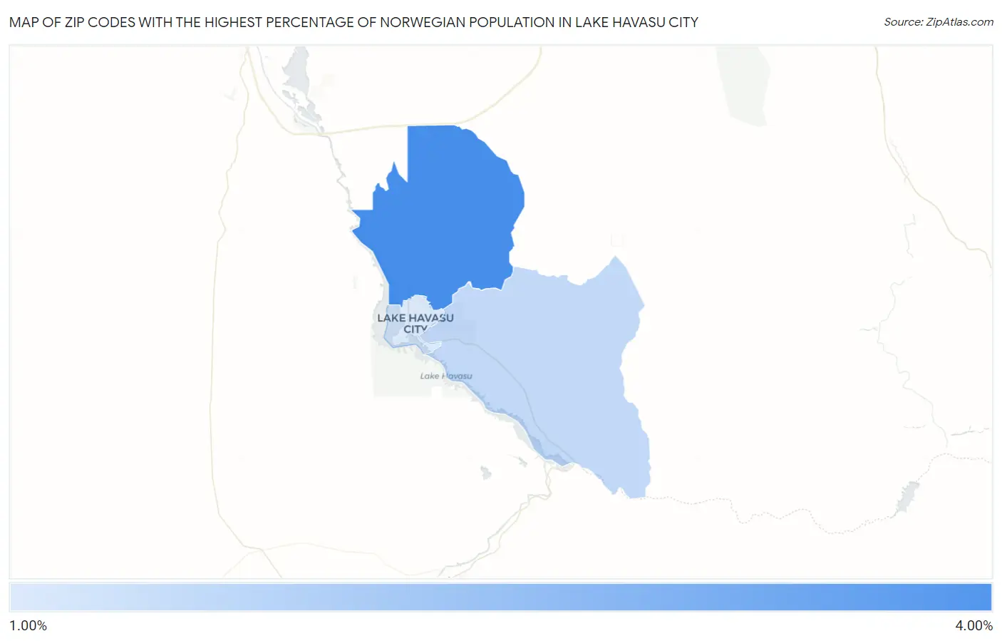 Zip Codes with the Highest Percentage of Norwegian Population in Lake Havasu City Map