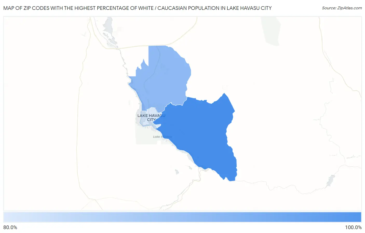 Zip Codes with the Highest Percentage of White / Caucasian Population in Lake Havasu City Map