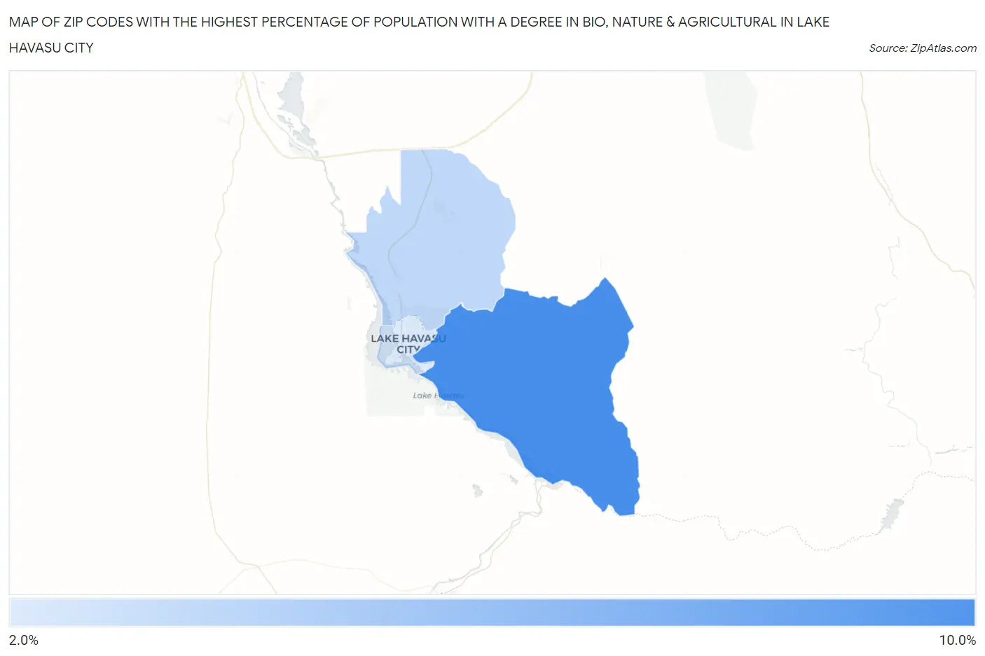 Zip Codes with the Highest Percentage of Population with a Degree in Bio, Nature & Agricultural in Lake Havasu City Map