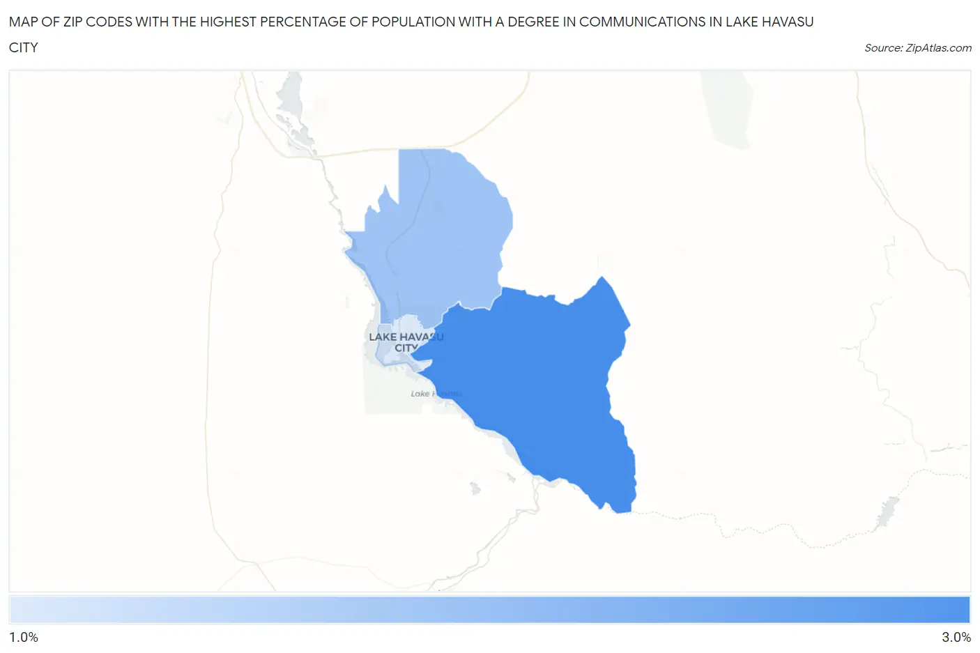 Zip Codes with the Highest Percentage of Population with a Degree in Communications in Lake Havasu City Map
