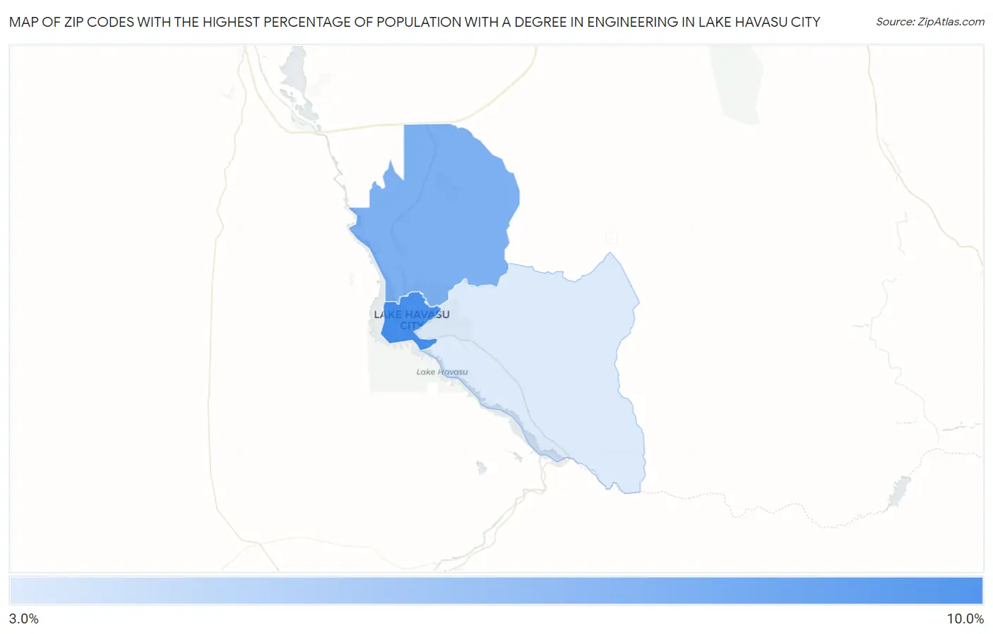 Zip Codes with the Highest Percentage of Population with a Degree in Engineering in Lake Havasu City Map