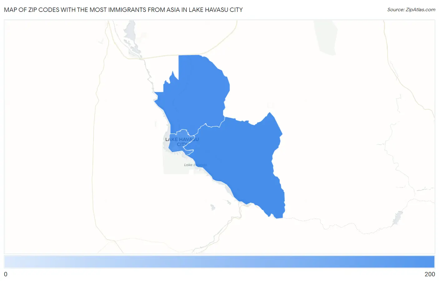 Zip Codes with the Most Immigrants from Asia in Lake Havasu City Map