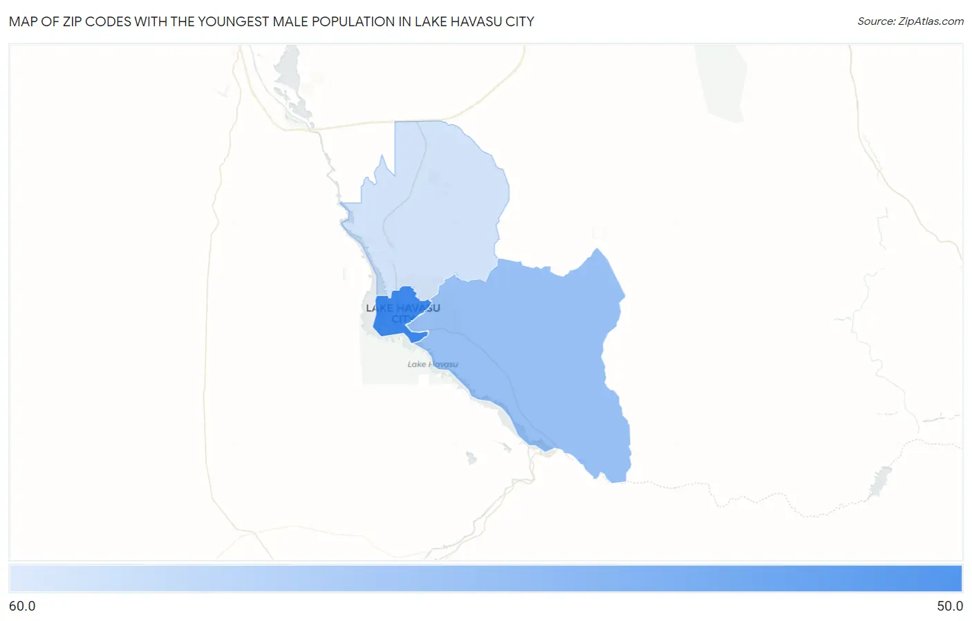 Zip Codes with the Youngest Male Population in Lake Havasu City Map