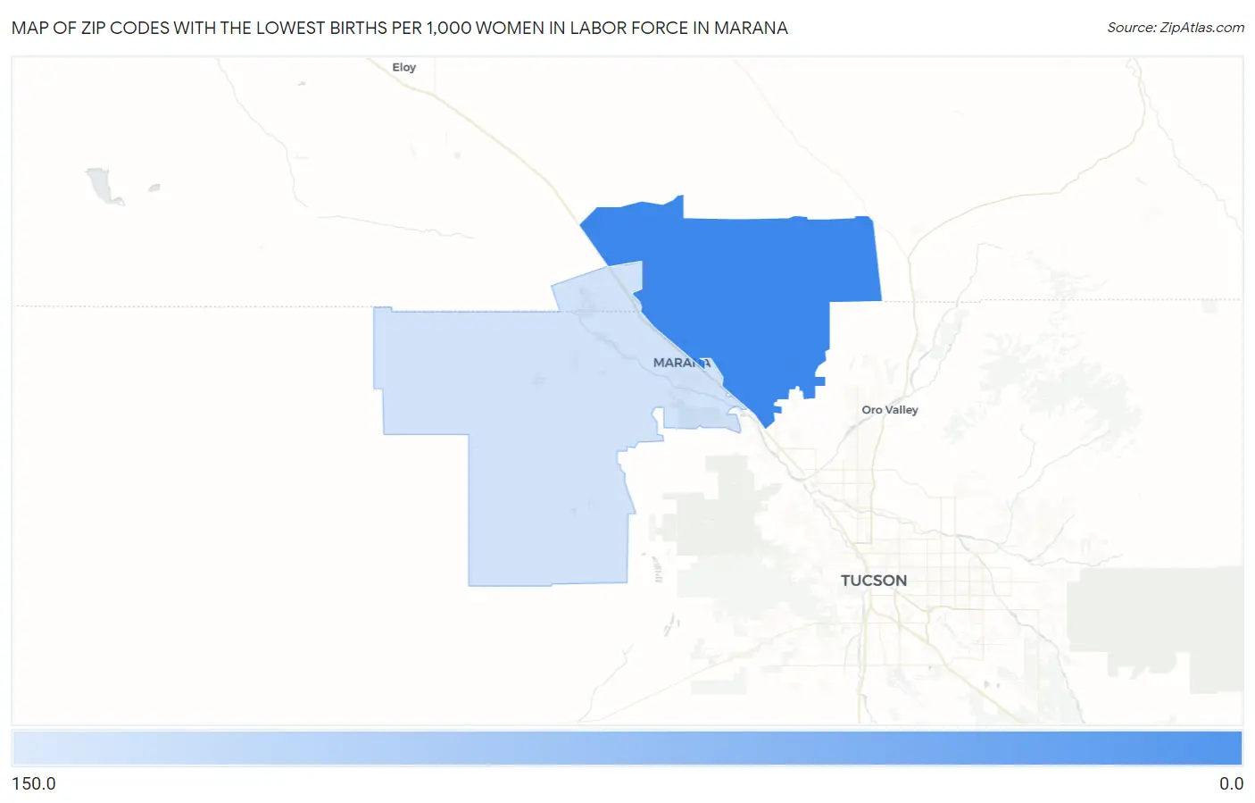 Zip Codes with the Lowest Births per 1,000 Women in Labor Force in Marana Map