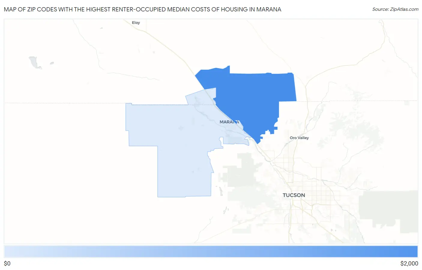 Zip Codes with the Highest Renter-Occupied Median Costs of Housing in Marana Map