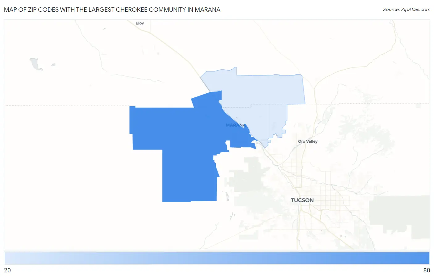 Zip Codes with the Largest Cherokee Community in Marana Map