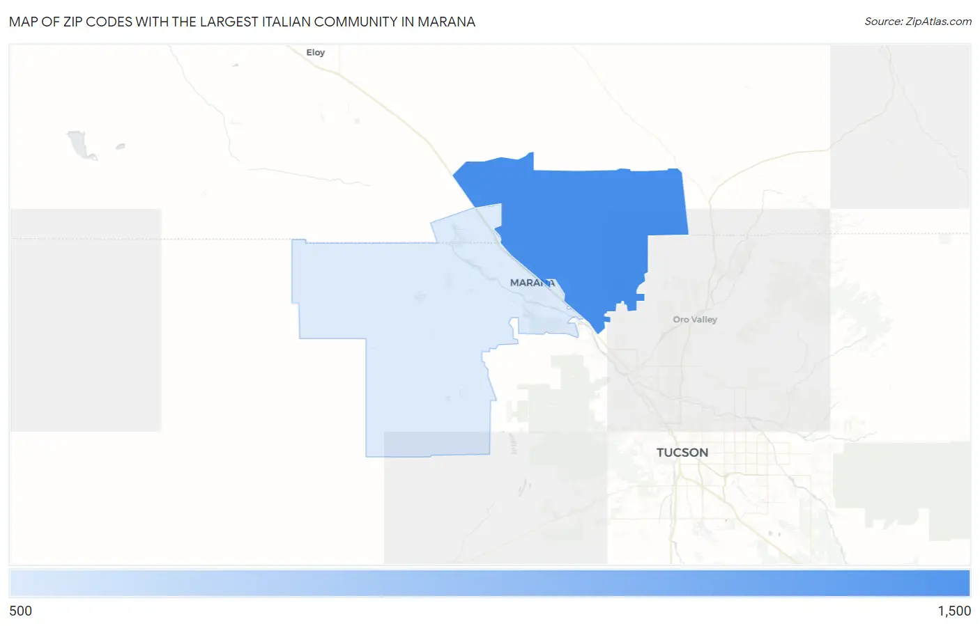 Zip Codes with the Largest Italian Community in Marana Map