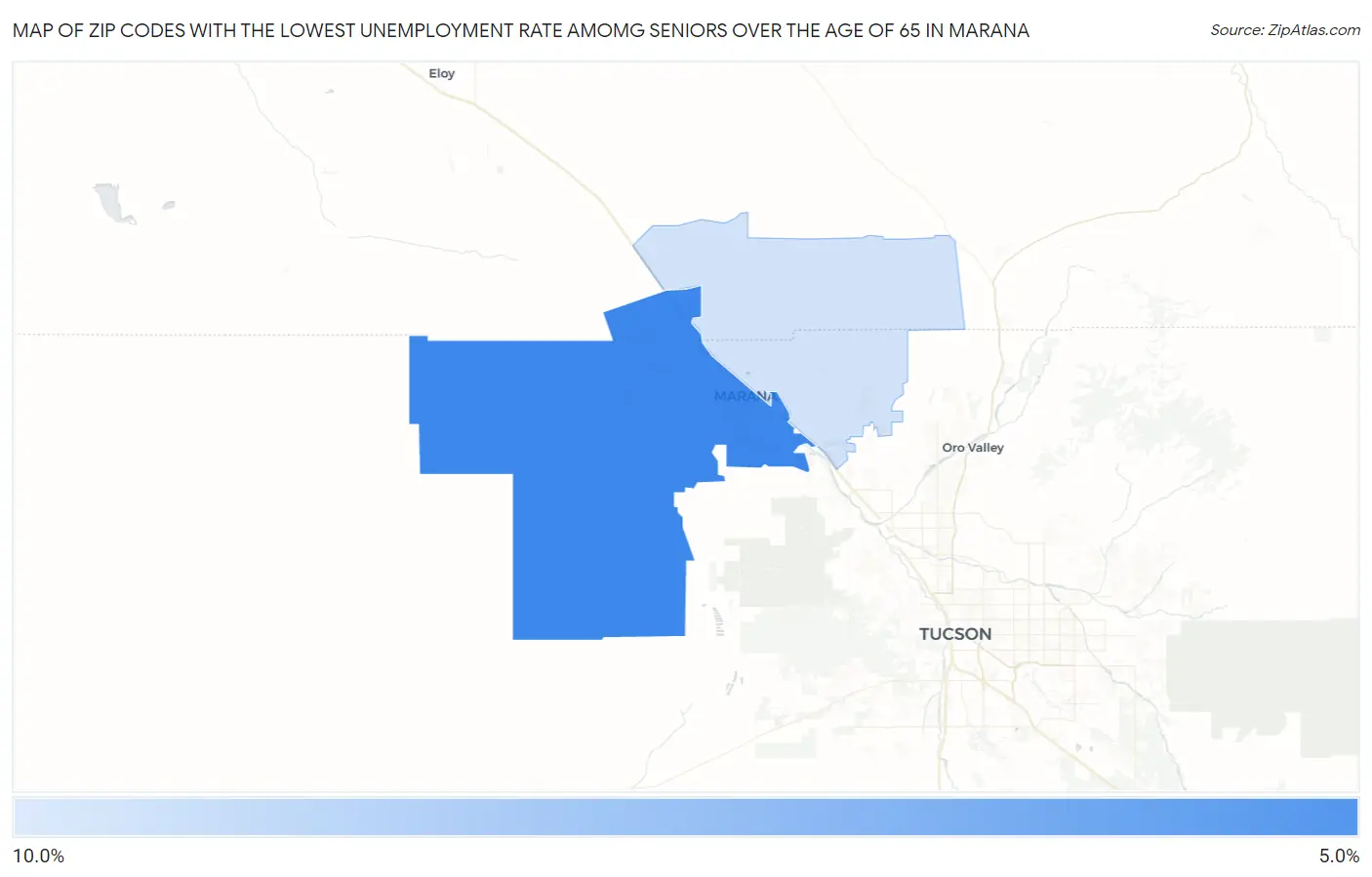 Zip Codes with the Lowest Unemployment Rate Amomg Seniors Over the Age of 65 in Marana Map