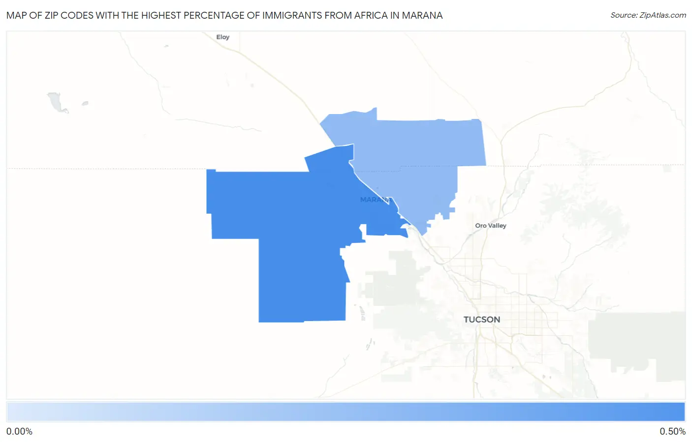 Zip Codes with the Highest Percentage of Immigrants from Africa in Marana Map