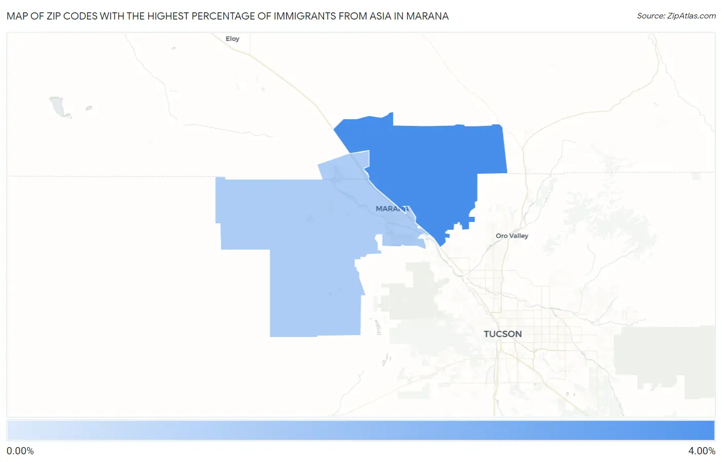 Zip Codes with the Highest Percentage of Immigrants from Asia in Marana Map