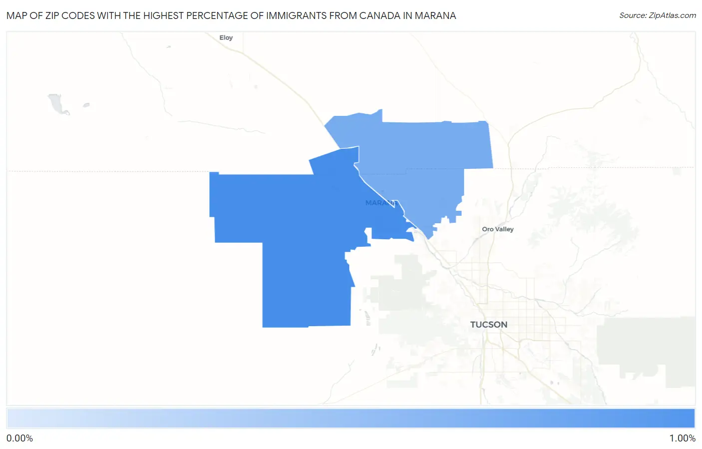 Zip Codes with the Highest Percentage of Immigrants from Canada in Marana Map