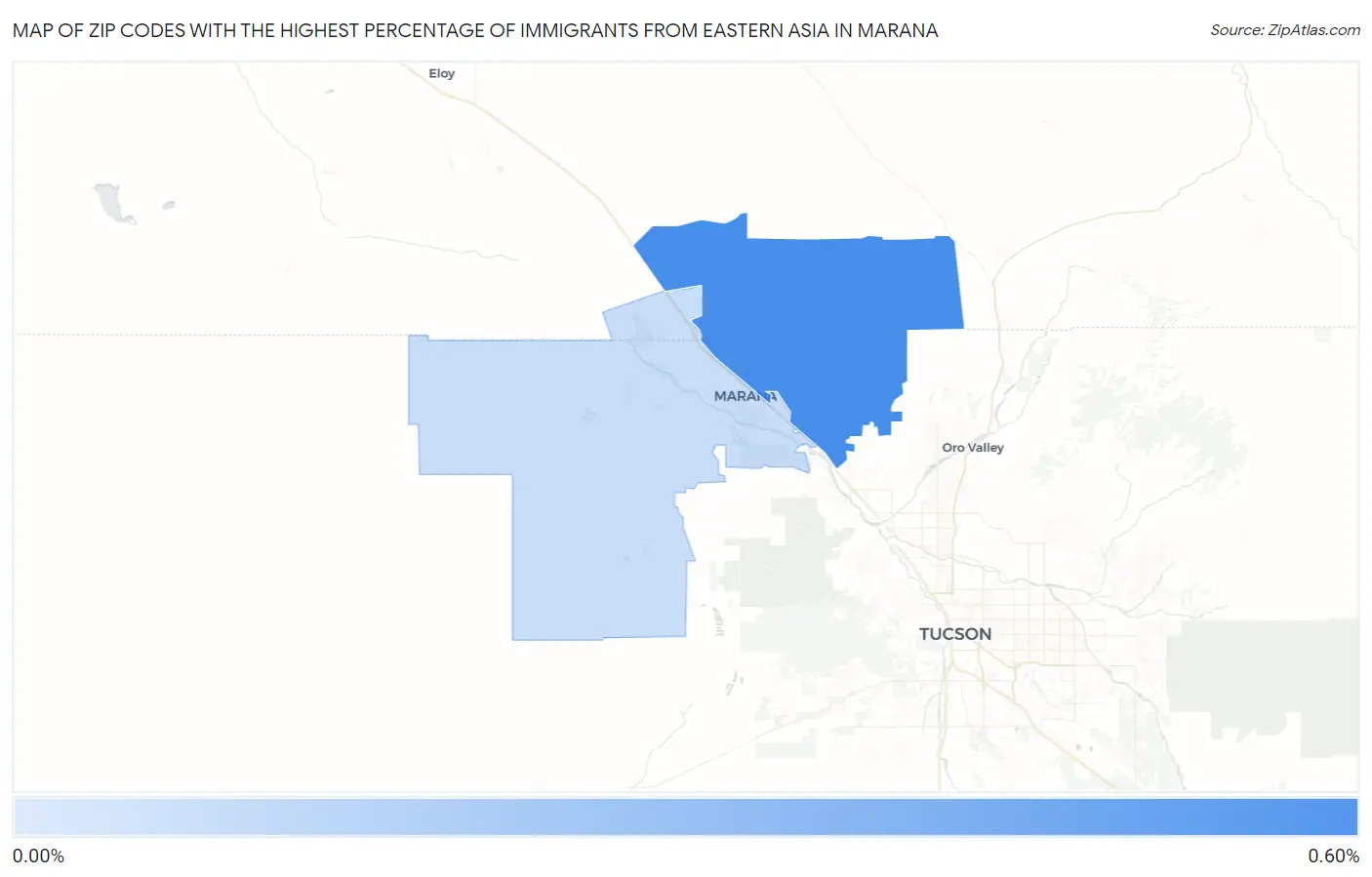 Zip Codes with the Highest Percentage of Immigrants from Eastern Asia in Marana Map