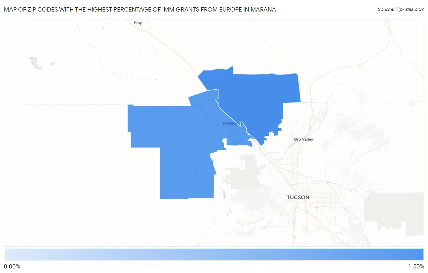 Zip Codes with the Highest Percentage of Immigrants from Europe in Marana Map