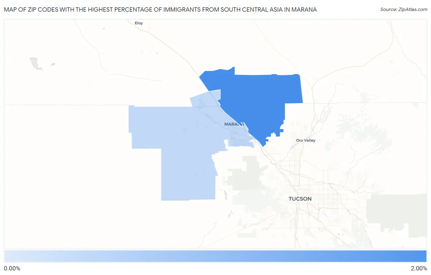 Zip Codes with the Highest Percentage of Immigrants from South Central Asia in Marana Map