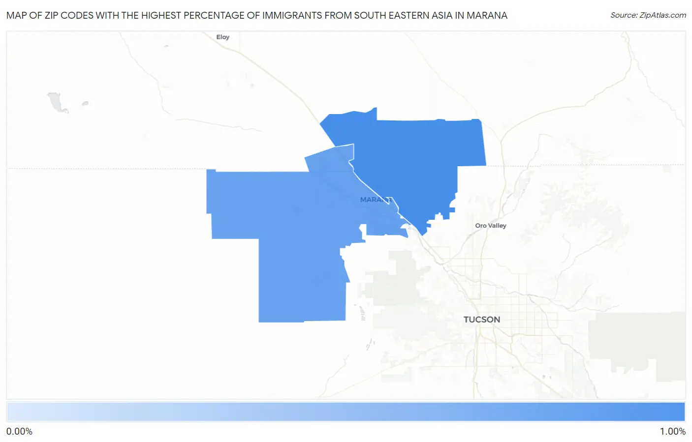 Zip Codes with the Highest Percentage of Immigrants from South Eastern Asia in Marana Map