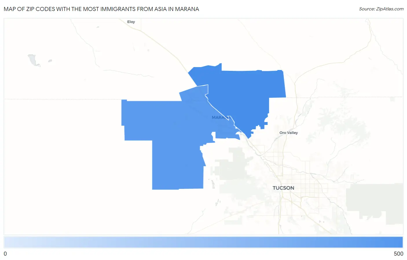 Zip Codes with the Most Immigrants from Asia in Marana Map