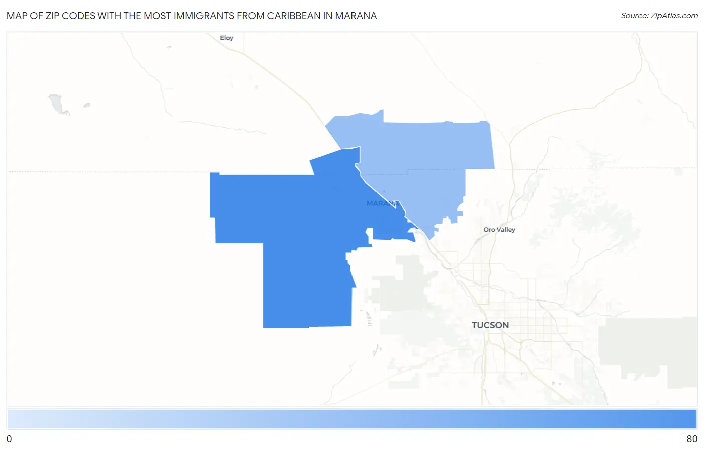 Zip Codes with the Most Immigrants from Caribbean in Marana Map