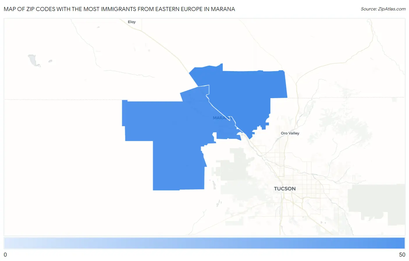 Zip Codes with the Most Immigrants from Eastern Europe in Marana Map