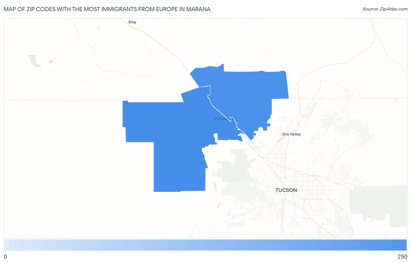 Zip Codes with the Most Immigrants from Europe in Marana Map