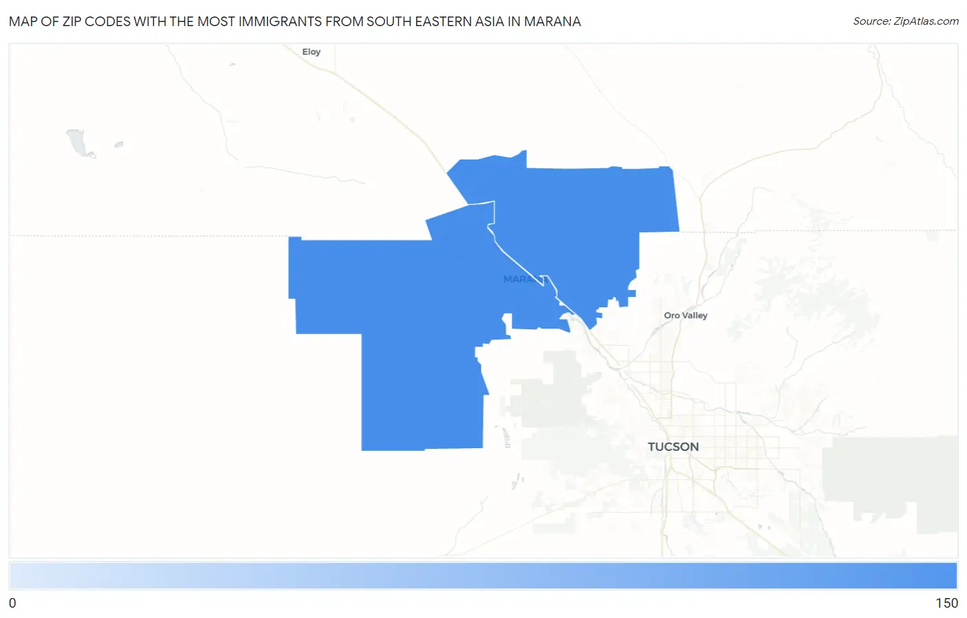 Zip Codes with the Most Immigrants from South Eastern Asia in Marana Map