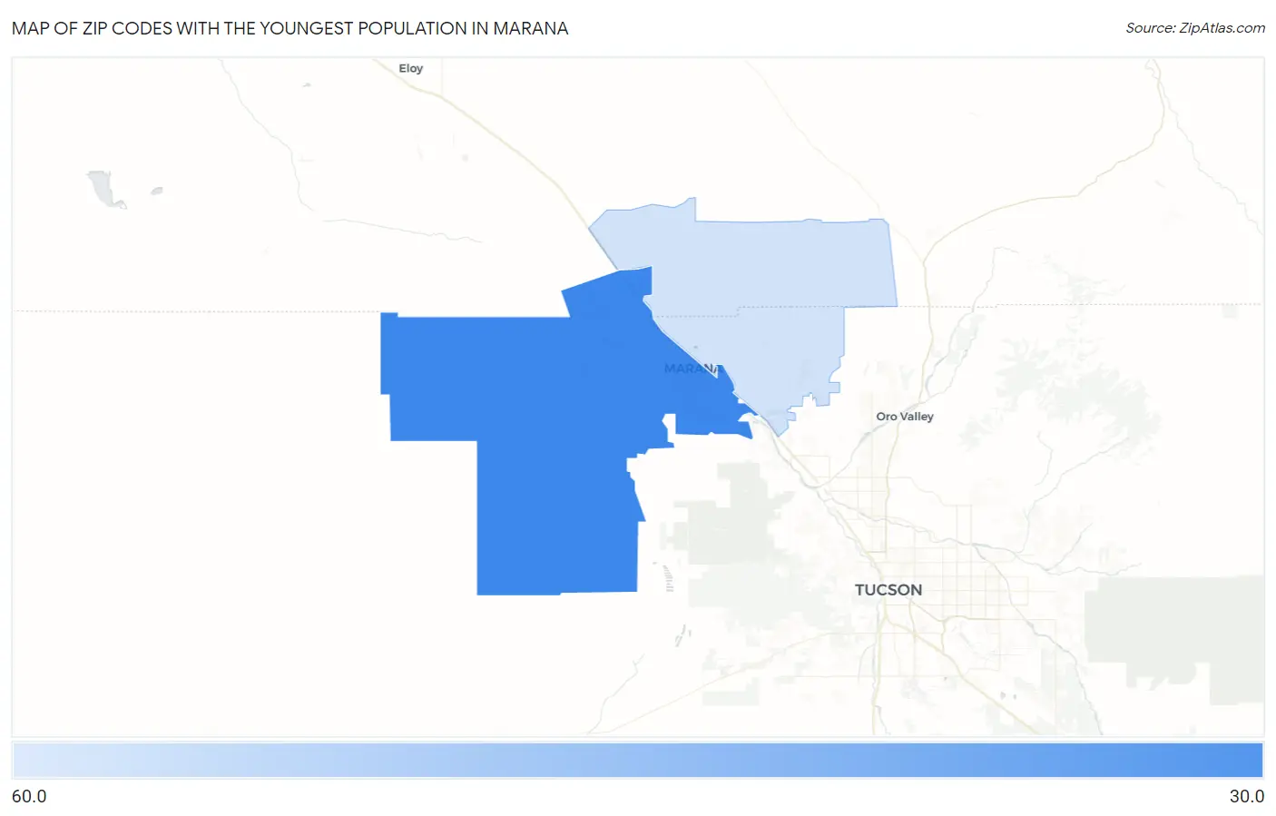 Zip Codes with the Youngest Population in Marana Map