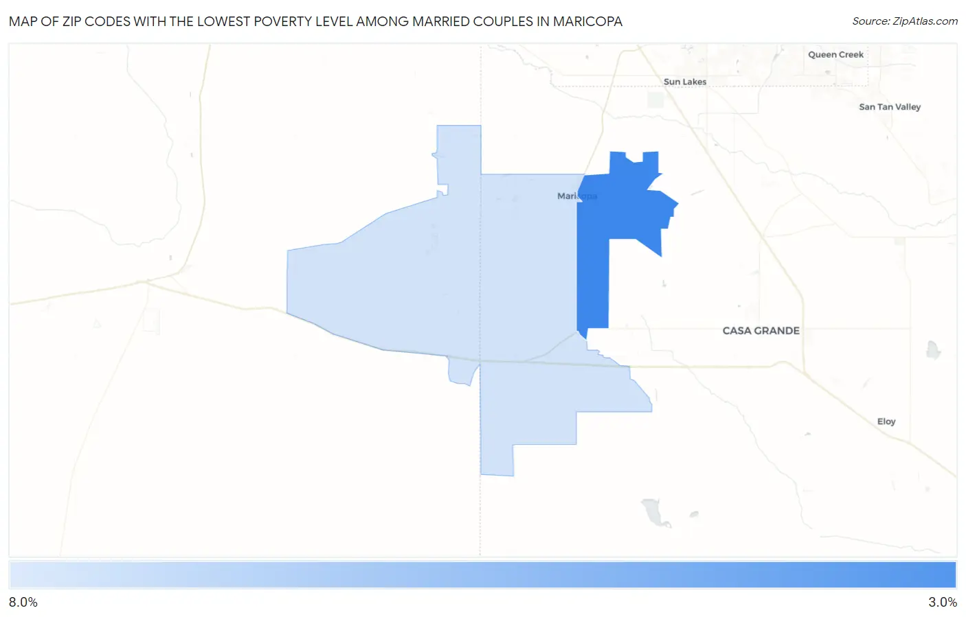 Zip Codes with the Lowest Poverty Level Among Married Couples in Maricopa Map