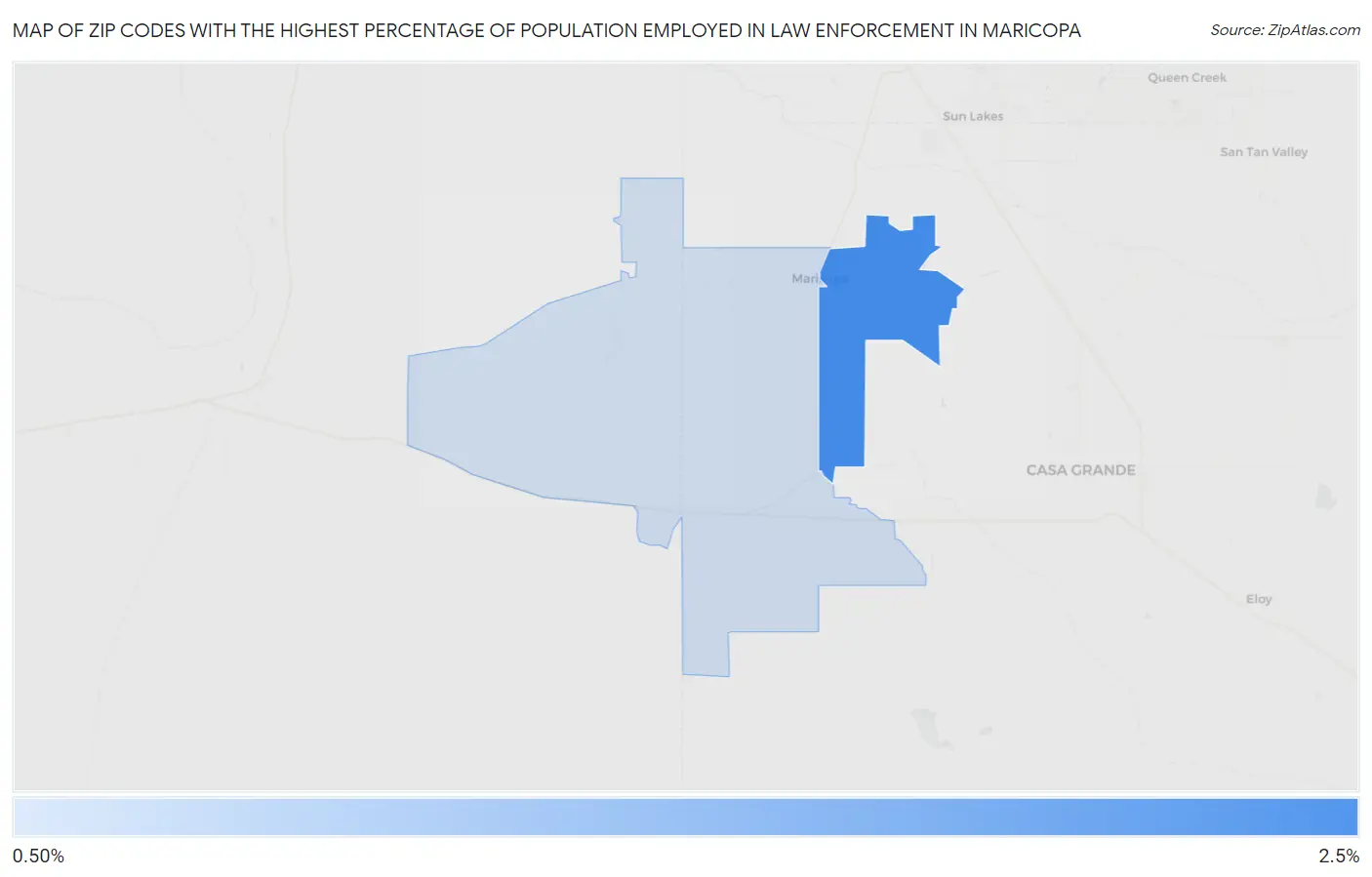 Zip Codes with the Highest Percentage of Population Employed in Law Enforcement in Maricopa Map