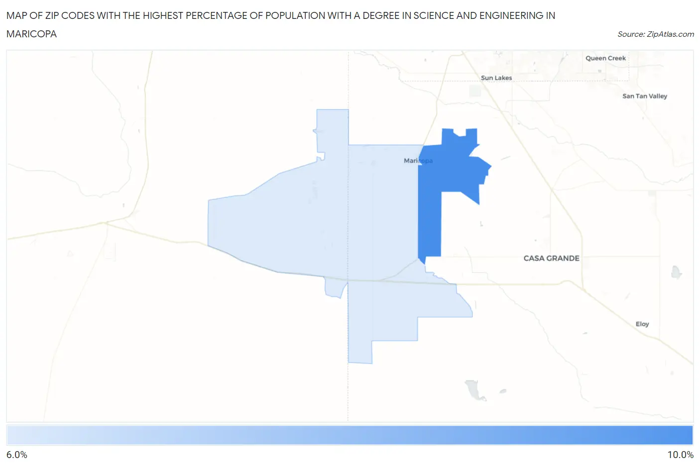Zip Codes with the Highest Percentage of Population with a Degree in Science and Engineering in Maricopa Map