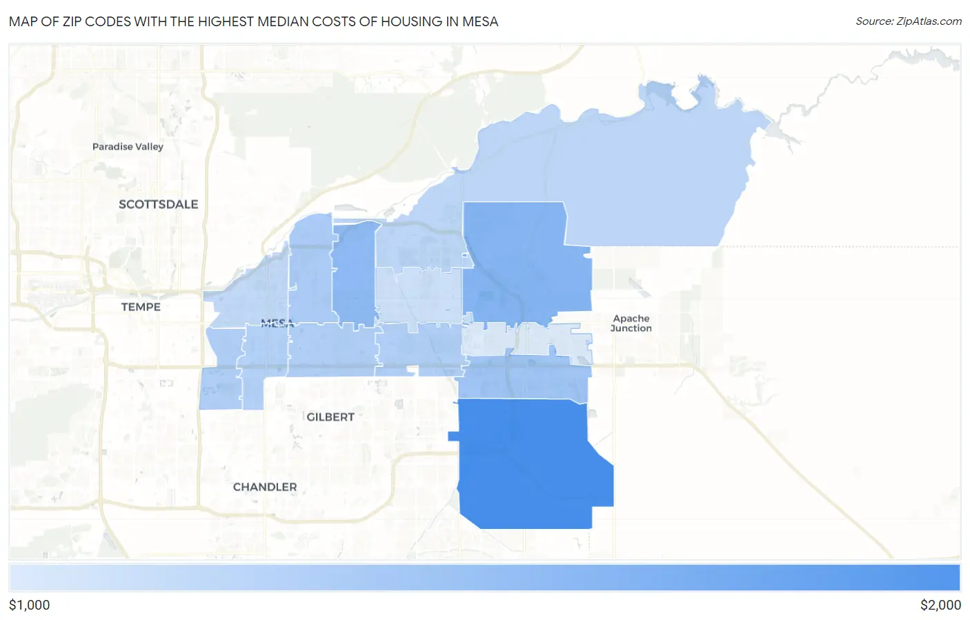 Zip Codes with the Highest Median Costs of Housing in Mesa Map