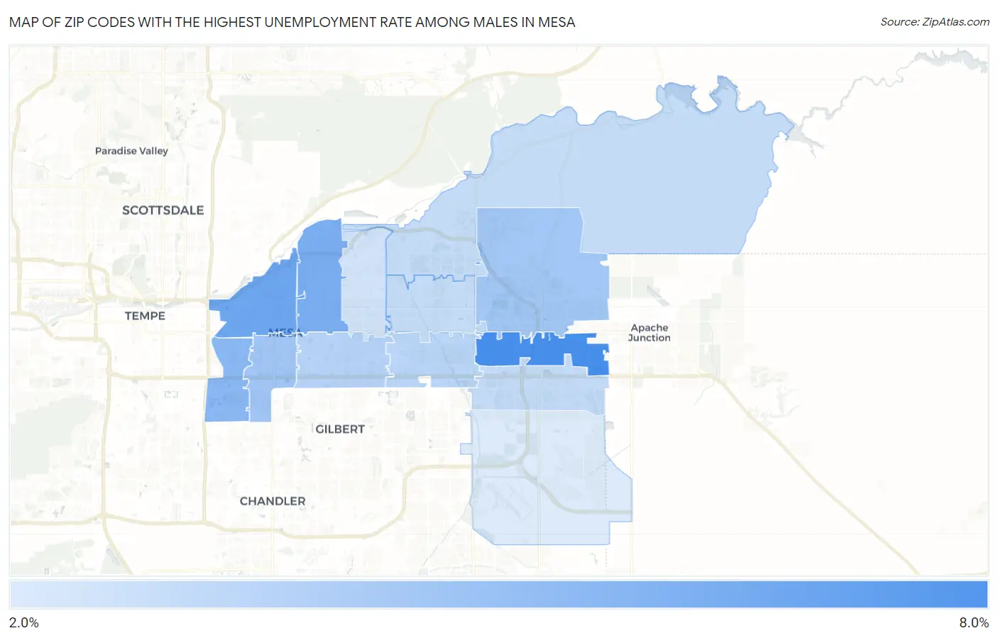 Zip Codes with the Highest Unemployment Rate Among Males in Mesa Map