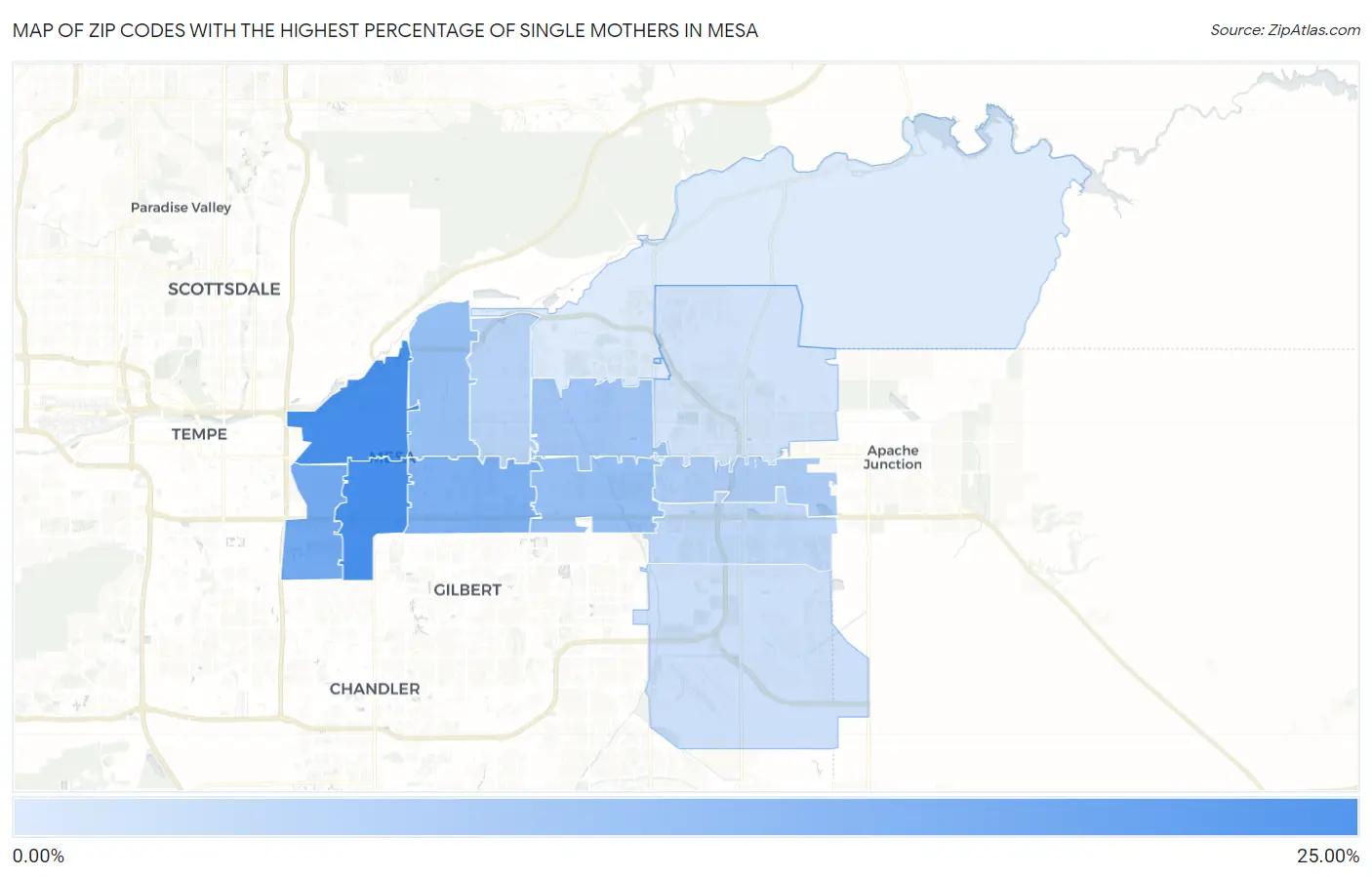 Zip Codes with the Highest Percentage of Single Mothers in Mesa Map