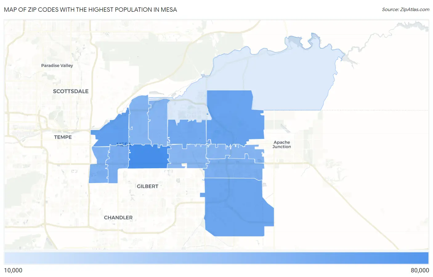 Zip Codes with the Highest Population in Mesa Map
