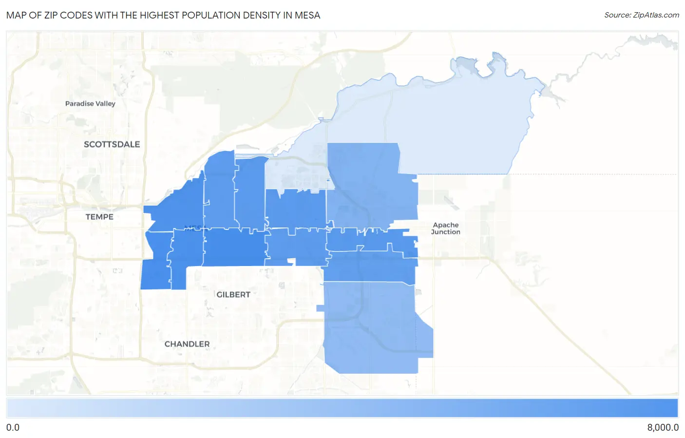 Zip Codes with the Highest Population Density in Mesa Map