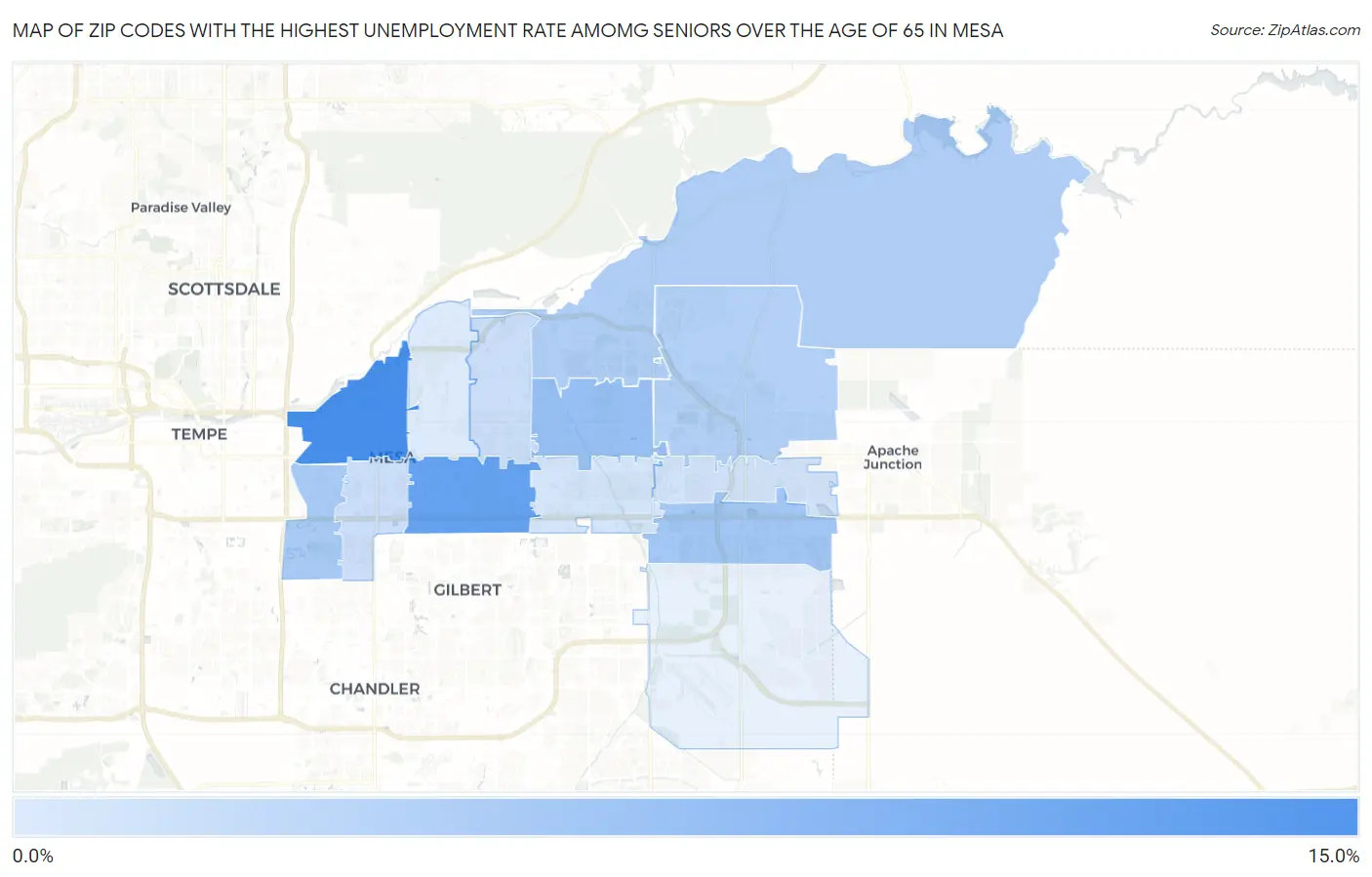 Zip Codes with the Highest Unemployment Rate Amomg Seniors Over the Age of 65 in Mesa Map