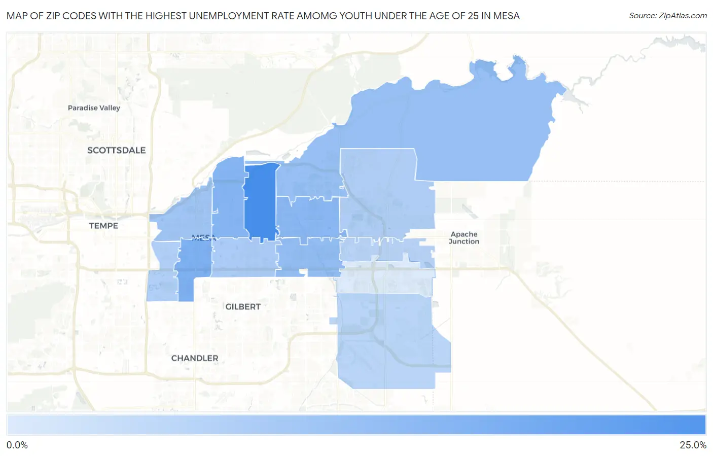 Zip Codes with the Highest Unemployment Rate Amomg Youth Under the Age of 25 in Mesa Map