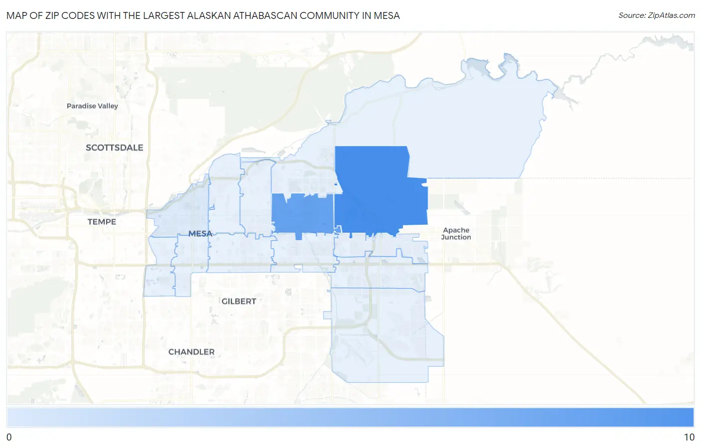 Zip Codes with the Largest Alaskan Athabascan Community in Mesa Map