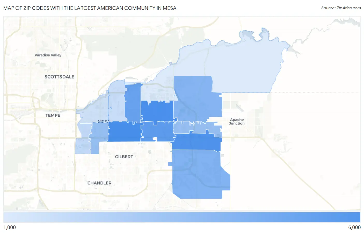 Zip Codes with the Largest American Community in Mesa Map