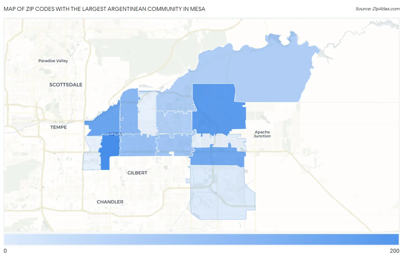 Zip Codes with the Largest Argentinean Community in Mesa Map