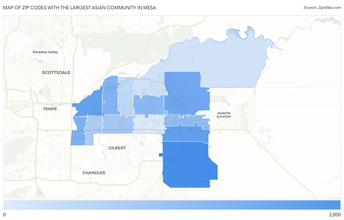Zip Codes with the Largest Asian Community in Mesa Map
