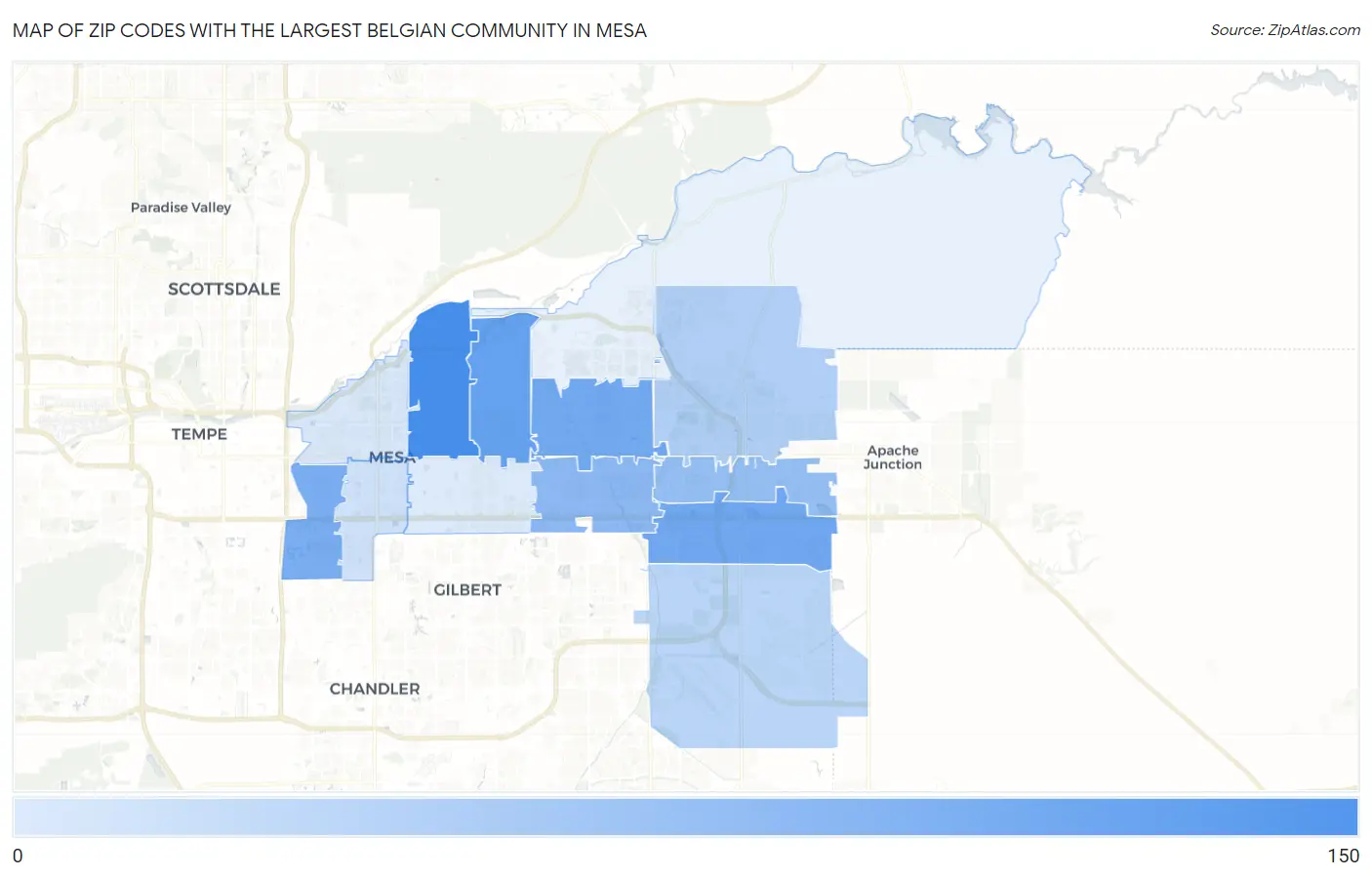 Zip Codes with the Largest Belgian Community in Mesa Map