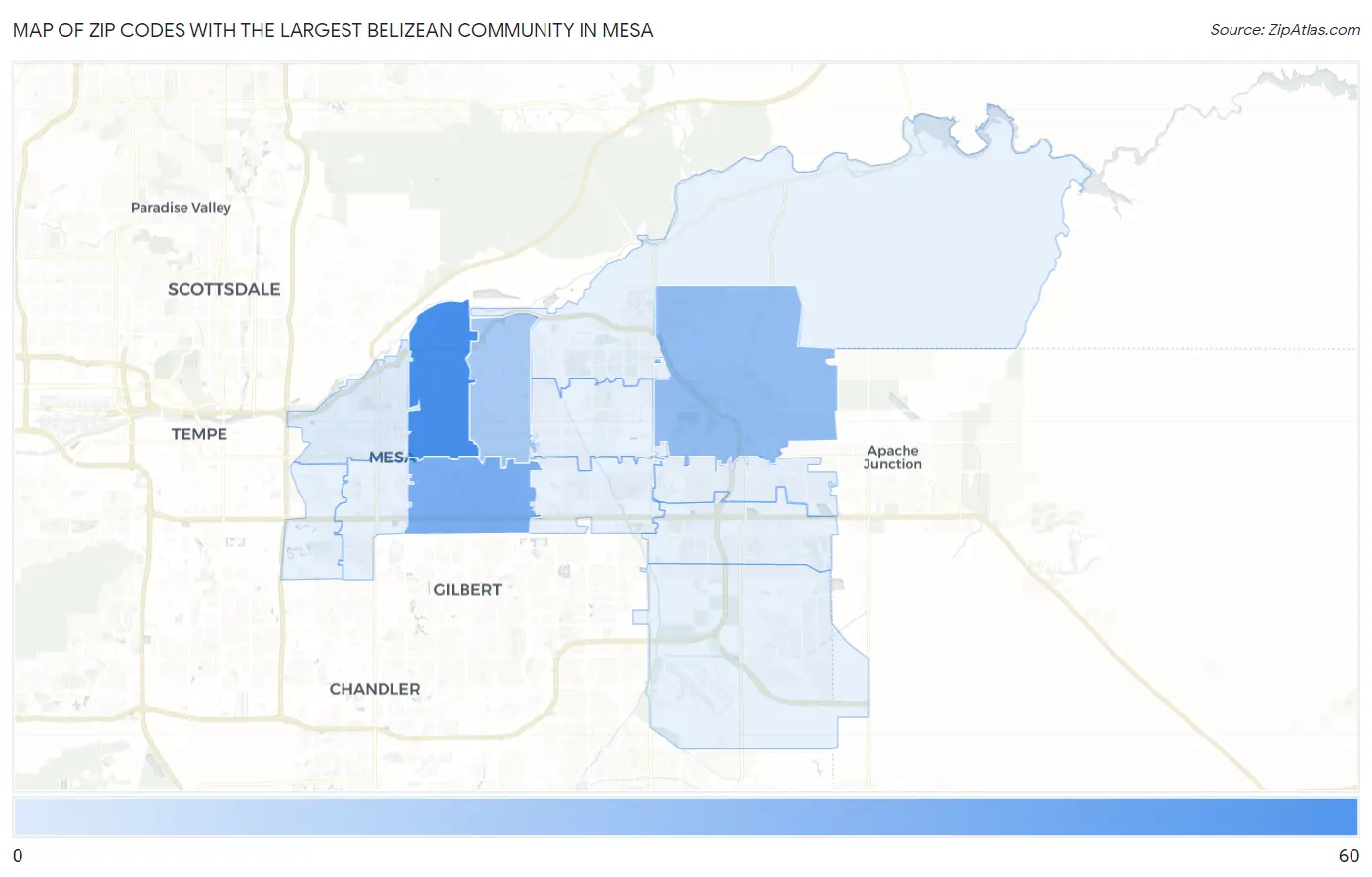 Zip Codes with the Largest Belizean Community in Mesa Map
