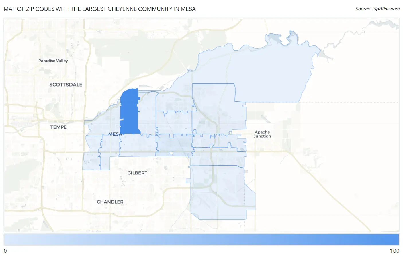 Zip Codes with the Largest Cheyenne Community in Mesa Map