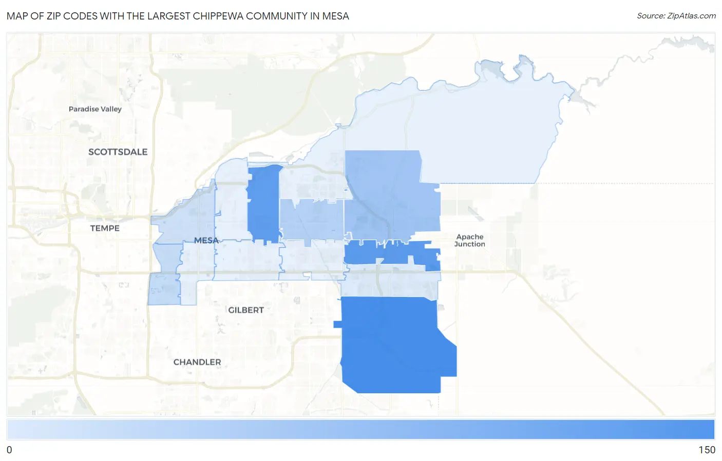 Zip Codes with the Largest Chippewa Community in Mesa Map
