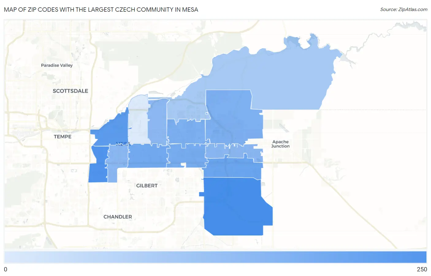 Zip Codes with the Largest Czech Community in Mesa Map