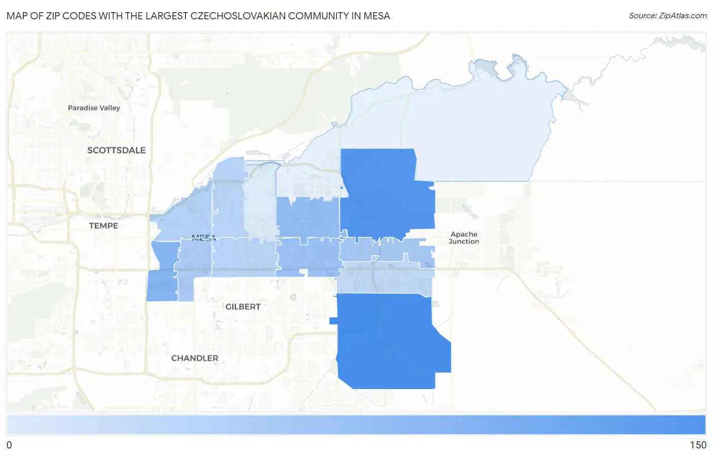 Zip Codes with the Largest Czechoslovakian Community in Mesa Map