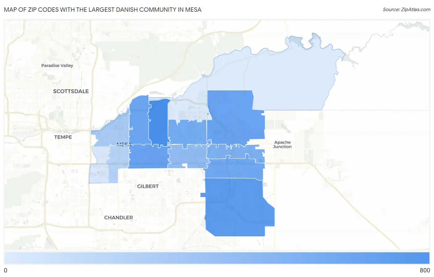 Zip Codes with the Largest Danish Community in Mesa Map