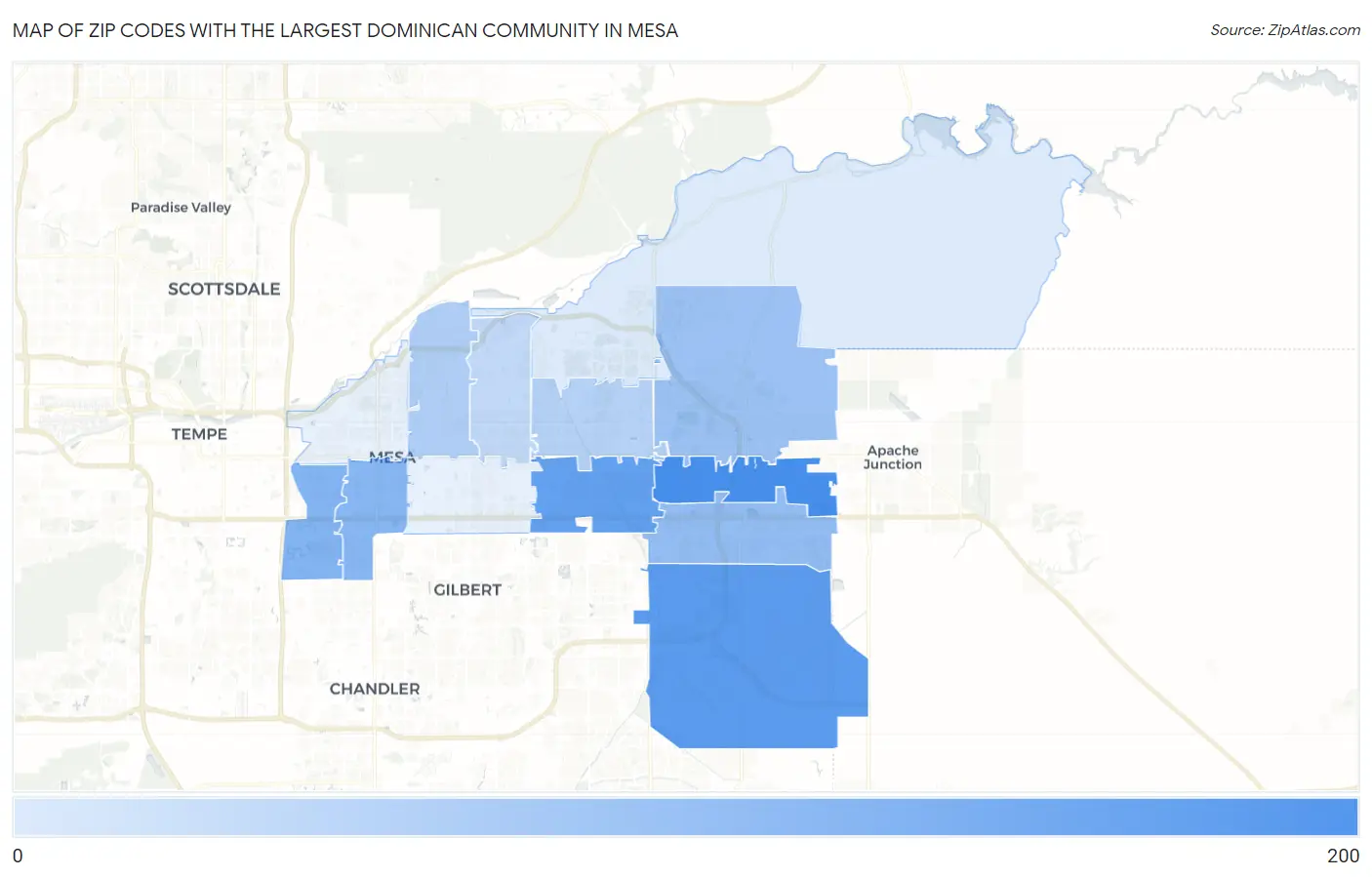 Zip Codes with the Largest Dominican Community in Mesa Map
