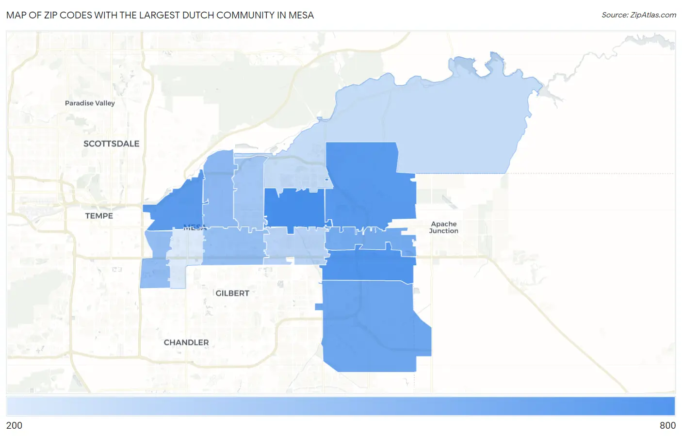 Zip Codes with the Largest Dutch Community in Mesa Map