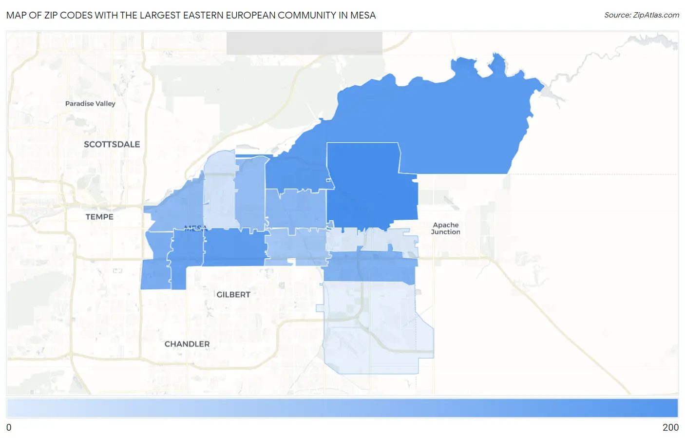 Zip Codes with the Largest Eastern European Community in Mesa Map