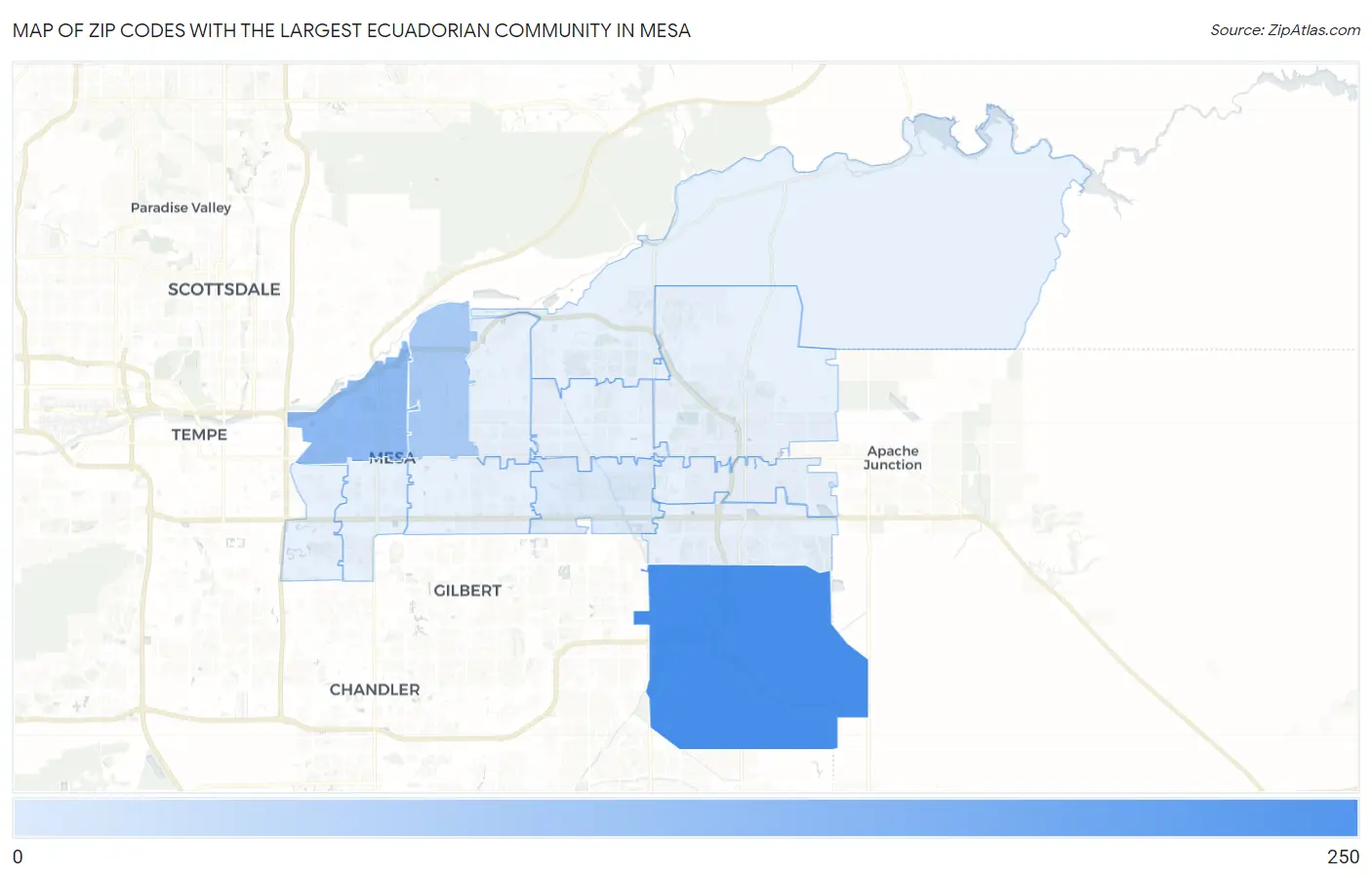Zip Codes with the Largest Ecuadorian Community in Mesa Map